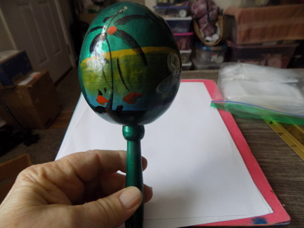 Hand made & hand painted green maraca souvenir of Mexico