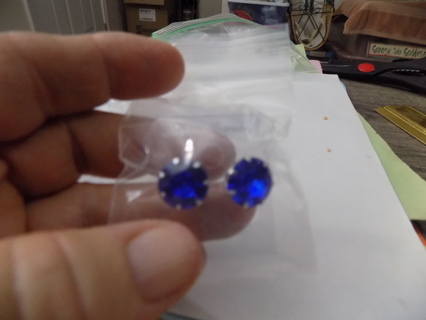 Large royal blue faceted rhinestone post earrings