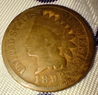 PENNY INDIAN HEAD 1892 SLIGHTLY OFF CENTER SEE PHOTO AND YOU NAME THE PRICE.
