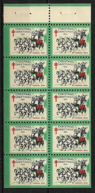 1931 ScWX62g complete Christmas Seal booklet pane of 10 MNH