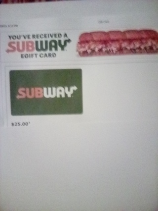 Subway $25.00 e-gift card
