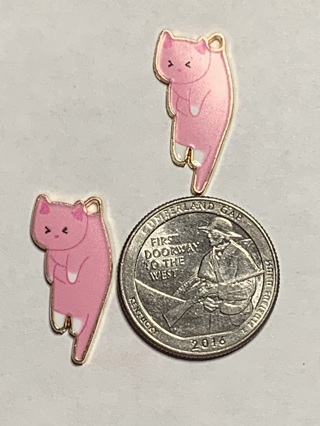 CAT CHARMS~#14~PINK~HANGING AROUND~SET OF 2~FREE SHIPPING!
