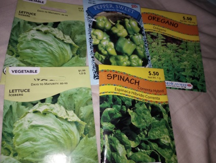 5 packs of sealed seeds iceberg lettuce california pepper spinach oregano 