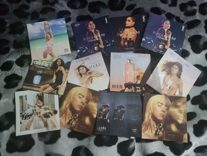 FREE 12 WOMEN'S PERFUME FRAGRANCE CARDS: Lancome, YSL, Micheal Kors, Billie Eilish Etc.