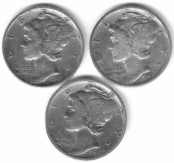 Vintage 1941 Mercury Dime P-D-S Set