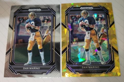 2023 Prizm Draft Picks Dan Marino Gold Cracked Ice & Base Pitt Miami Dolphins