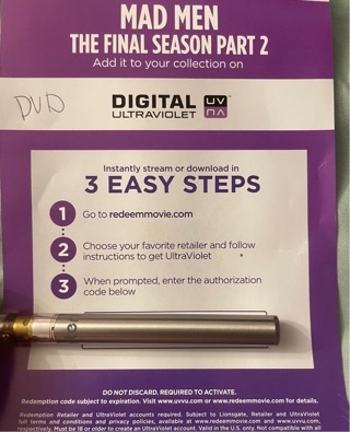 Mad Men Final Season Part 2 Dvd Digital code 