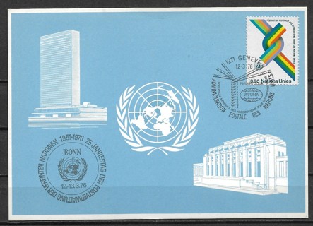 1976 UN Geneva Sc57 UN Postal Administration 25th Anniv. maxi card