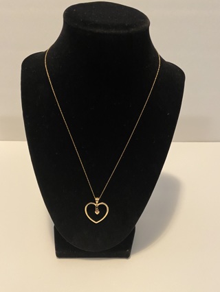 14k Solid Yellow Gold Heart Pendant & 10k Gold Necklace 