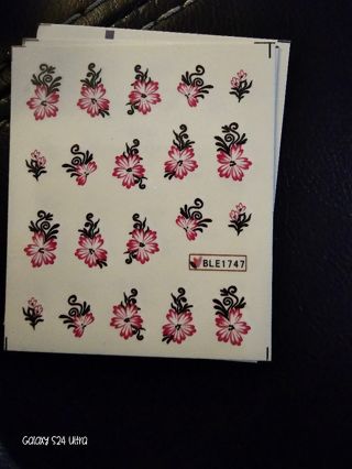 Pink flowers nail tattoos #3