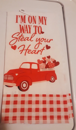 Valentine's Day Red Truck Flour Sack Dish Towel