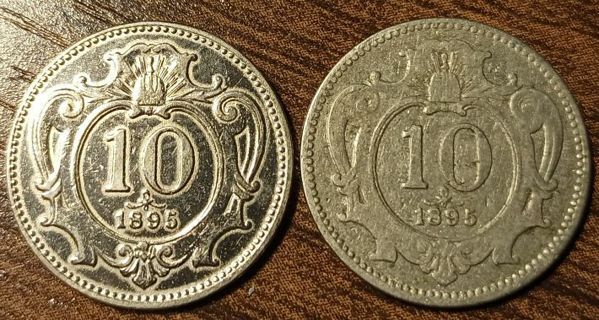 1895 Austrian 10 Heller Coins Full bold dates!