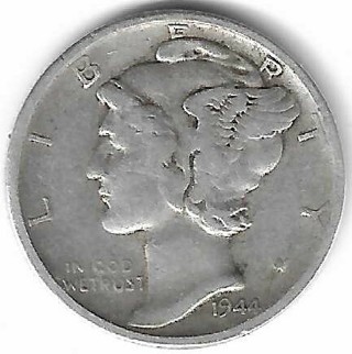 Vintage 1944-S Mercury Dime 90% Silver U.S. 10 Cent Coin