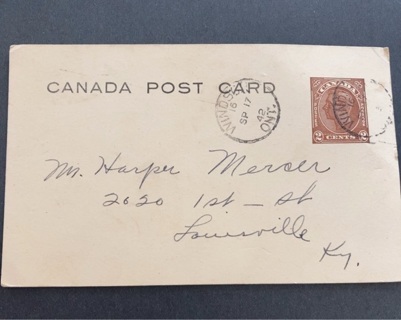 Canada sept 17 1942 post card 
