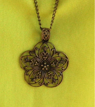 Brass Tone Flower Pendant Long Necklace