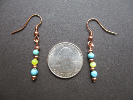 Turquoise & Peridot Beaded Copper Earrings