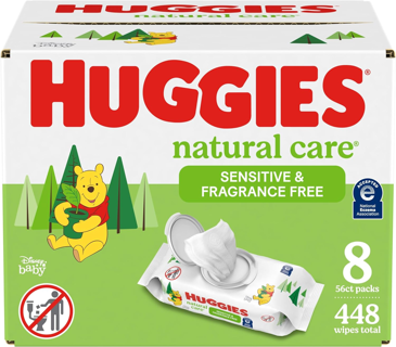 NEW Huggies Natural Care Sensitive Baby Wipes, Unscented, Hypoallergenic, Flip-Top Packs (448 Count)