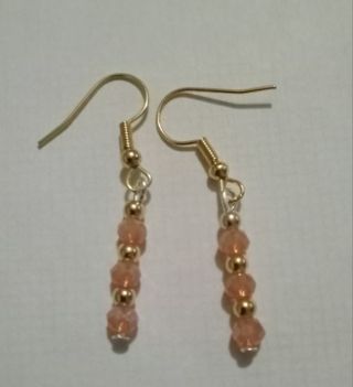 Peach Crystal and gold beaded hook earrings