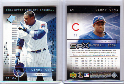 Sammy Sosa, 2004 Upper Deck SPx Card #64, Chicago Cubs, (L6)