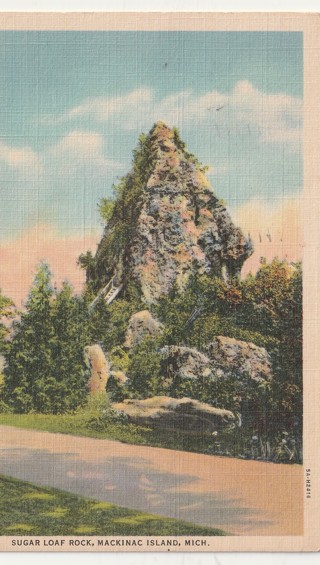 Vintage Used Postcard: (j): 1937 Sugar Loaf Rock, Mackinac Island, MI