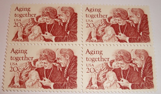 Scott #2011, Aging Together, Pane of 4 Useable 20¢ US Postage Stamps