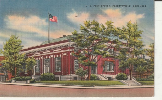 Vintage Used Postcard: d: 1943 Post Office, Fayetteville, Arkansas