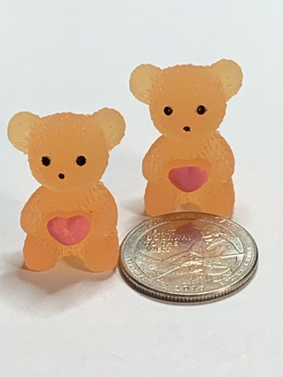 HEART TEDDY BEARS~#4~ORANGE~SET OF 2 BEARS~GLOW IN THE DARK~FREE SHIPPING!