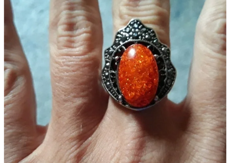 Ring with Sparkly Orange Stone, Size 7