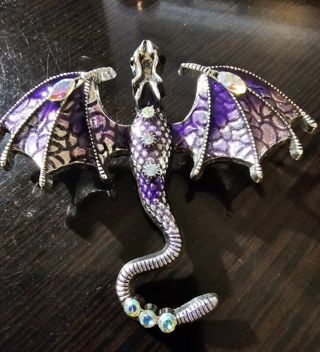 Enamel Dragon Brooch - Purple