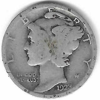 Antique 1923 Mercury Dime 90% Silver U.S. 10 Cent Coin