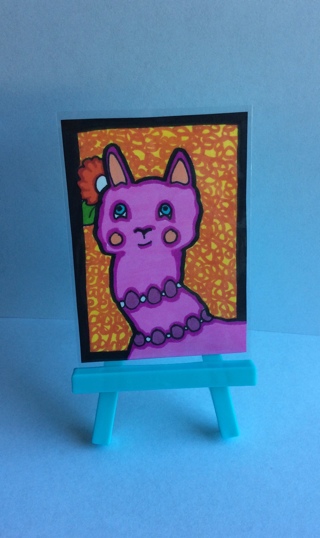 Pink Llama original drawing aceo