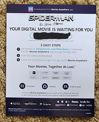 Spider-Man: No Way Home - Movies Anywhere digital code