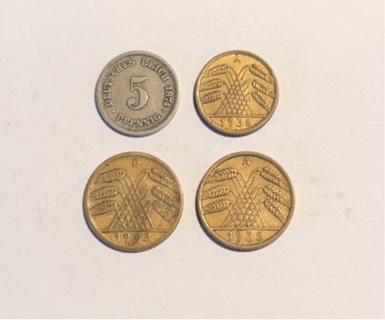 4 Different Antique German Coins 