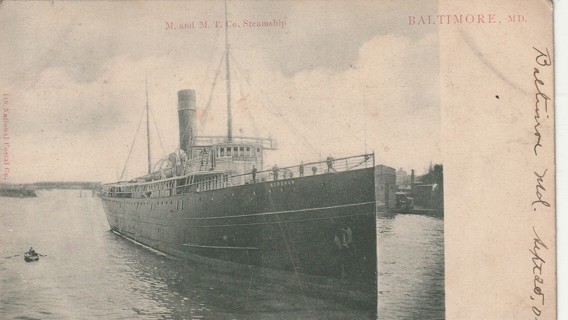 Vintage Used Postcard: 1904 M & MT Co Steamship, Baltimore, MD