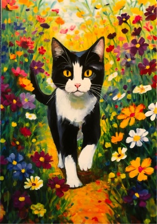 Tuxedo Cat in garden - 3 x 5” MAGNET - GIN ONLY