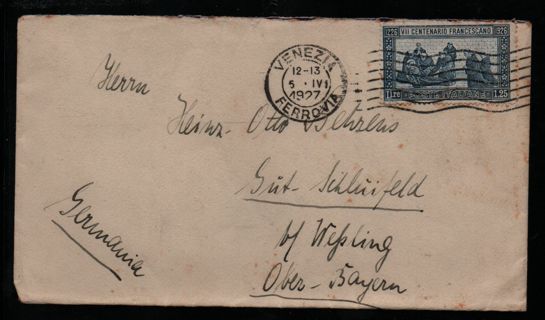 old letter from Venezia Italy to Weßling Bavaria 5.Apr. 1927