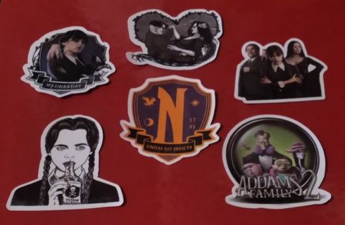 6- "ADDAMS FAMILY STICKERS" (with 1 free sticker)