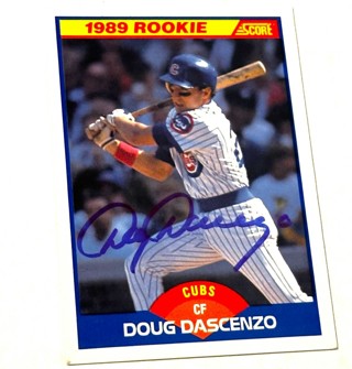 Autographed Doug Dascenzo - 1989 Score #621 - Chicago Cubs Baseball Card - Rookie