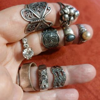 9 sterling silver vintage rings variety