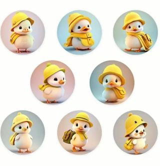 ➡️⭕(8) 1" CUTE DUCKLING WITH RAIN HAT STICKERS!!⭕