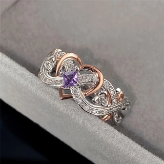 Size 5 Gorgeous Two-Tone Purple Sapphire Heart Anniversary Ring
