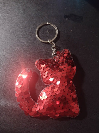 Sequin Cat Keychain - Red