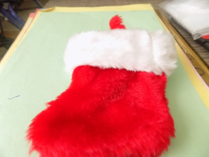 Small furry stocking red with white fur 5 inch