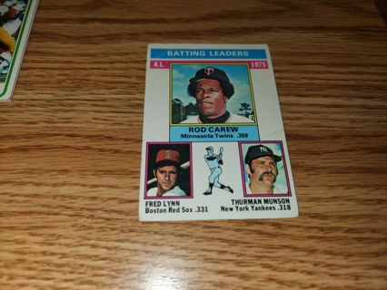 1976 Topps AL Batting leaders Rod Carew,Fred Lynn,Thurman Munson #192 Fair condition, Free Ship!