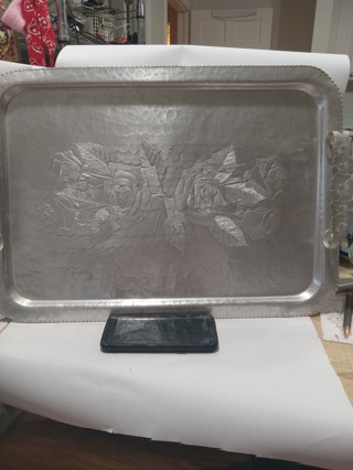 Continental Silver Co Hammered Serving Tray 1074 Wild Rose Brilliantone large