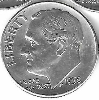 1958 Roosevelt Dime 90% Silver U.S. 10 Cent Coin