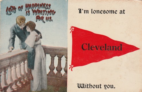 Vintage Used Postcard: (q): Pre Linen: I'm Lonesome at Cleveland without You, OH