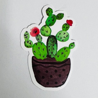 Prickly Pear Cactus in Pot Plant sticker