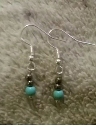 1pr Turquoise Bead Hook Earrings