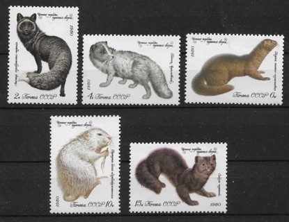 1980 Russia Sc4838-42 Animals with Luxurious Fur MNH C/S of 5